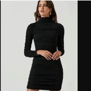 ASTR the Label black long sleeved bodycon rouched dress